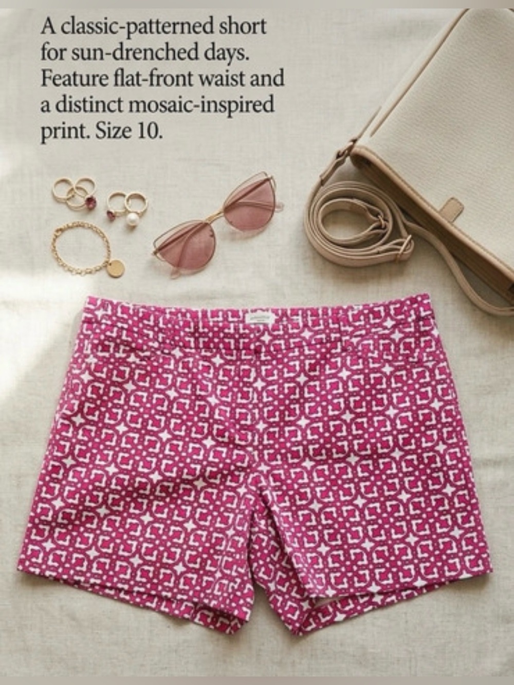 Laundry By Shelli Segal Pink Mosaic-Print Flat-Front Shorts